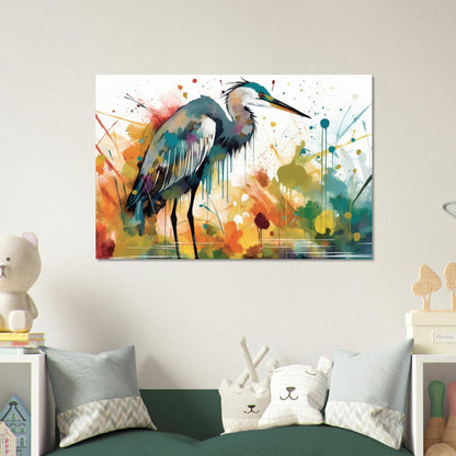 Colorful Heron Poster Print. Watercolor Great Bird Art Gift, Present for Mom, Dad. Rainbow Animal Wall Art