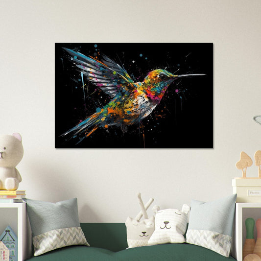 Colorful Hummingbird Poster Print. Watercolor Cute Bird Art Gift, Present for Mom, Dad. Safari Animal Wall Art