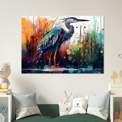 Colorful Heron Poster Print. Watercolor Great Bird Art Gift, Present for Mom, Dad. Rainbow Animal Wall Art