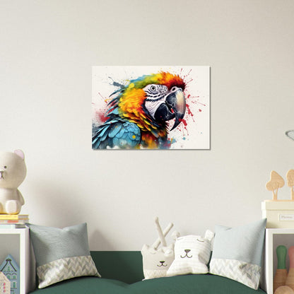 Colorful Macaw Parrot Poster Print. Watercolor Cute Bird Art Gift, Present for Mom, Dad. Safari Animal Wall Art