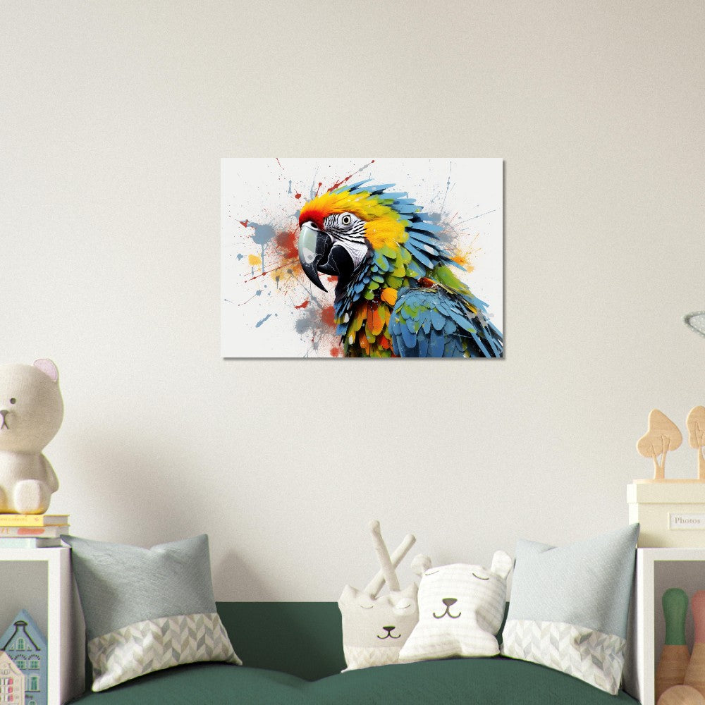 Colorful Macaw Parrot Poster Print. Watercolor Cute Bird Art Gift, Present for Mom, Dad. Safari Animal Wall Art