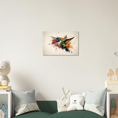 Colorful Hummingbird Poster Print. Watercolor Cute Bird Art Gift, Present for Mom, Dad. Rainbow Animal Wall Art