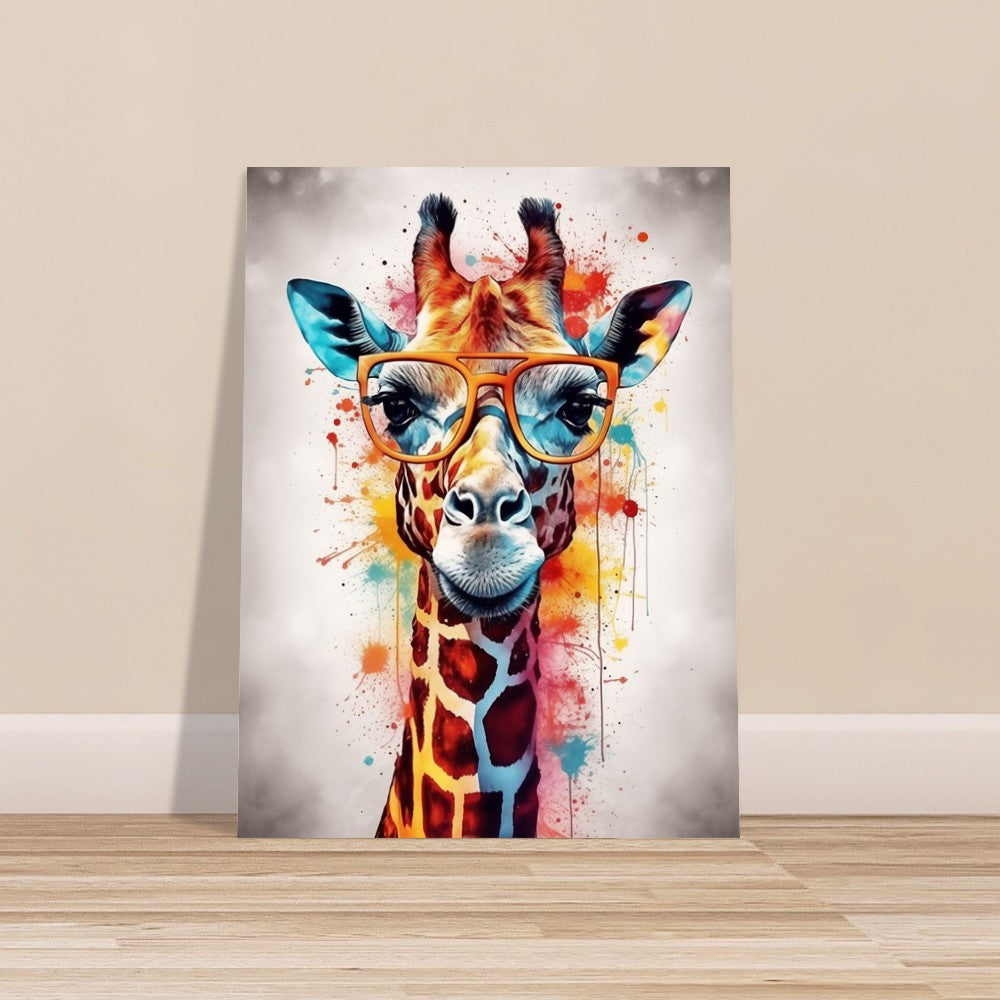 Watercolor Giraffe with Glasses Poster Print - Safari Decor, Colourful Animal Wall Art Painting Gift, Rainbow Watercolour Pop Art