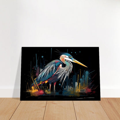 Impression d’affiche de héron coloré. Aquarelle Great Bird Art Gift, cadeau pour maman, papa. Art mural animal arc-en-ciel