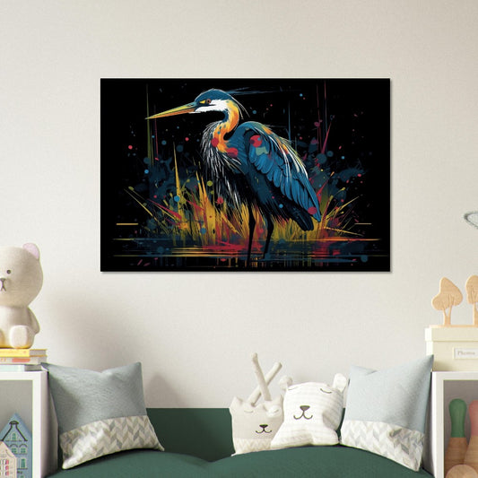 Colorful Heron Poster Print. Watercolor Great Bird Art Gift, Present for Mom, Dad. Rainbow Animal Wall Art