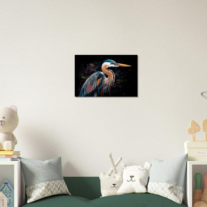 Colorful Heron Poster Print. Watercolor Great Bird Art Gift, Present for Mom, Dad. Rainbow Animal Wall Art