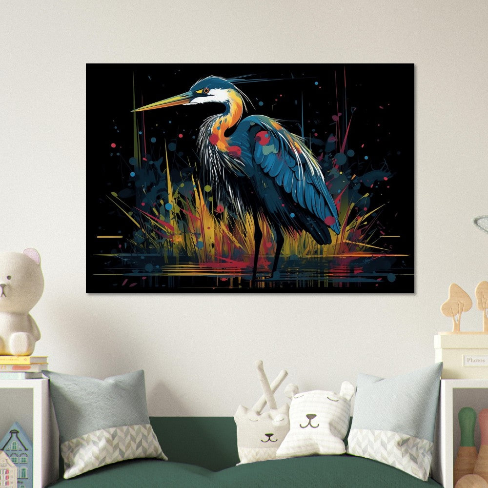 Colorful Heron Poster Print. Watercolor Great Bird Art Gift, Present for Mom, Dad. Rainbow Animal Wall Art