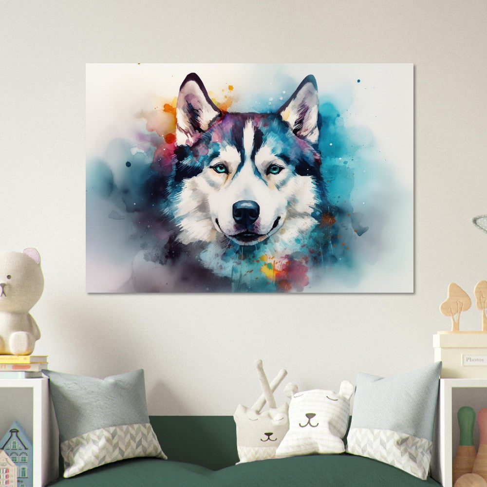 Siberian Husky with Blue Eyes Poster - Colorful Print, Animal Wall Art Gift for Dog Lovers, Husky Mom, Dad