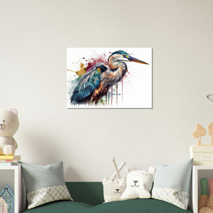 Colorful Heron Poster Print. Watercolor Great Bird Art Gift, Present for Mom, Dad. Rainbow Animal Wall Art