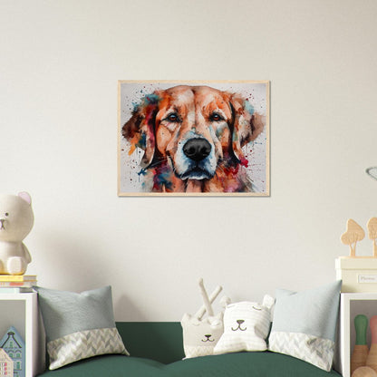 Red Golden Retriever (Framed) - Colorful Watercolor Style Print, Animal Wall Art Gift for Dog Lovers, Golden Mom, Dad