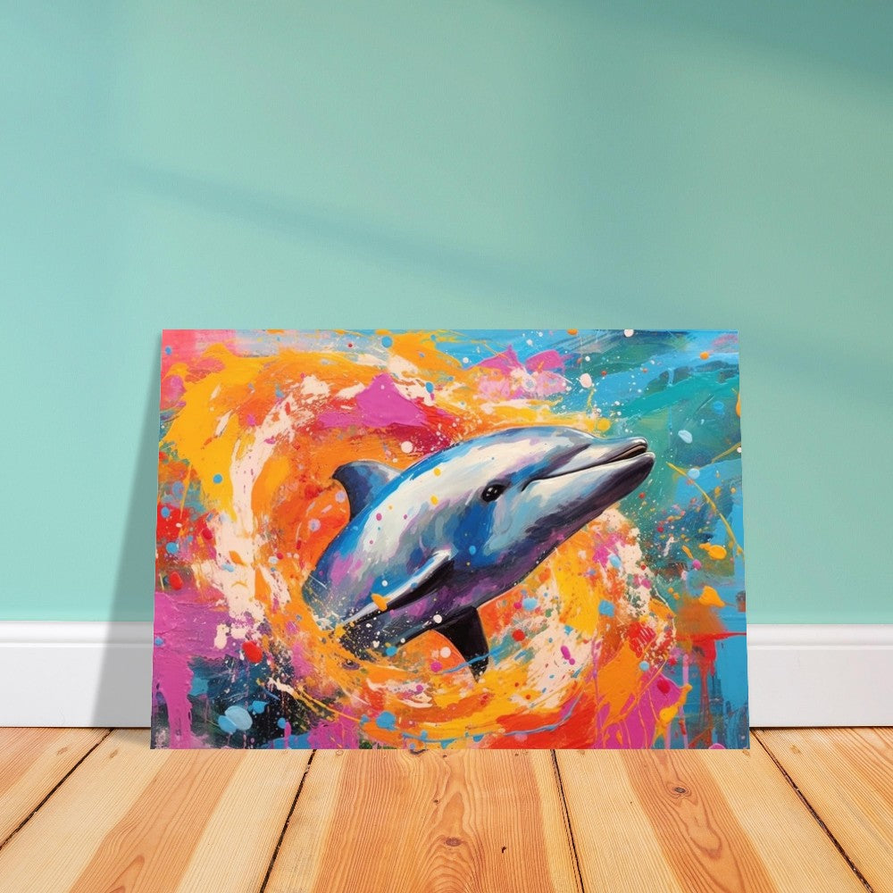 Swimming Dolphin Poster. Rainbow Sea Animal Wall Art Print. Sunrise coastal colorful beach gift. Bedroom Bathroom Office Nursery