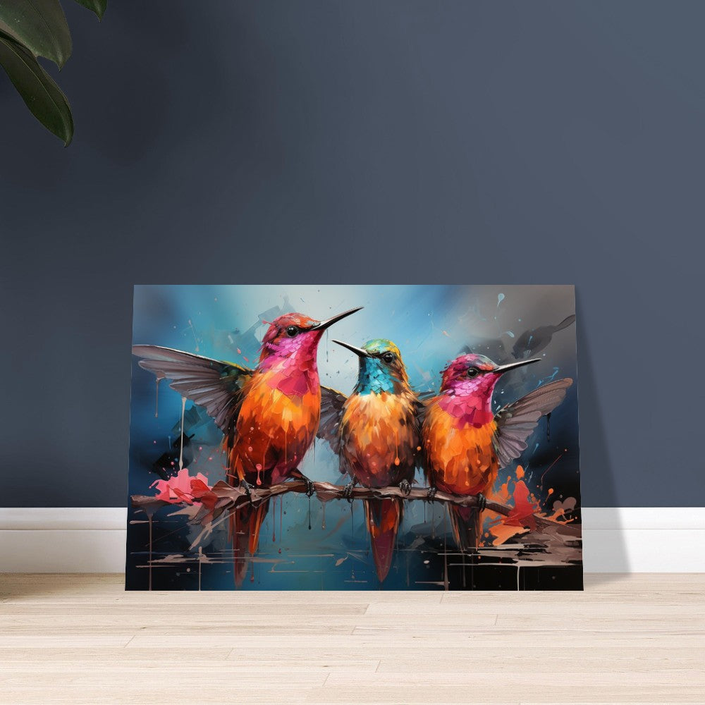 Colorful Hummingbird Poster Print. Three Watercolor Cute Birds Art Gift, Present for Mom, Dad. Rainbow Animal Wall Art