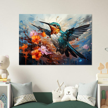 Colorful Hummingbird Poster Print. Watercolor Cute Bird Art Gift, Present for Mom, Dad. Rainbow Animal Wall Art