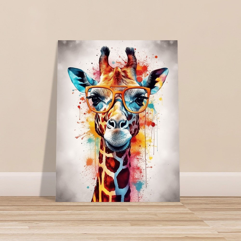 Watercolor Giraffe with Glasses Poster Print - Safari Decor, Colourful Animal Wall Art Painting Gift, Rainbow Watercolour Pop Art