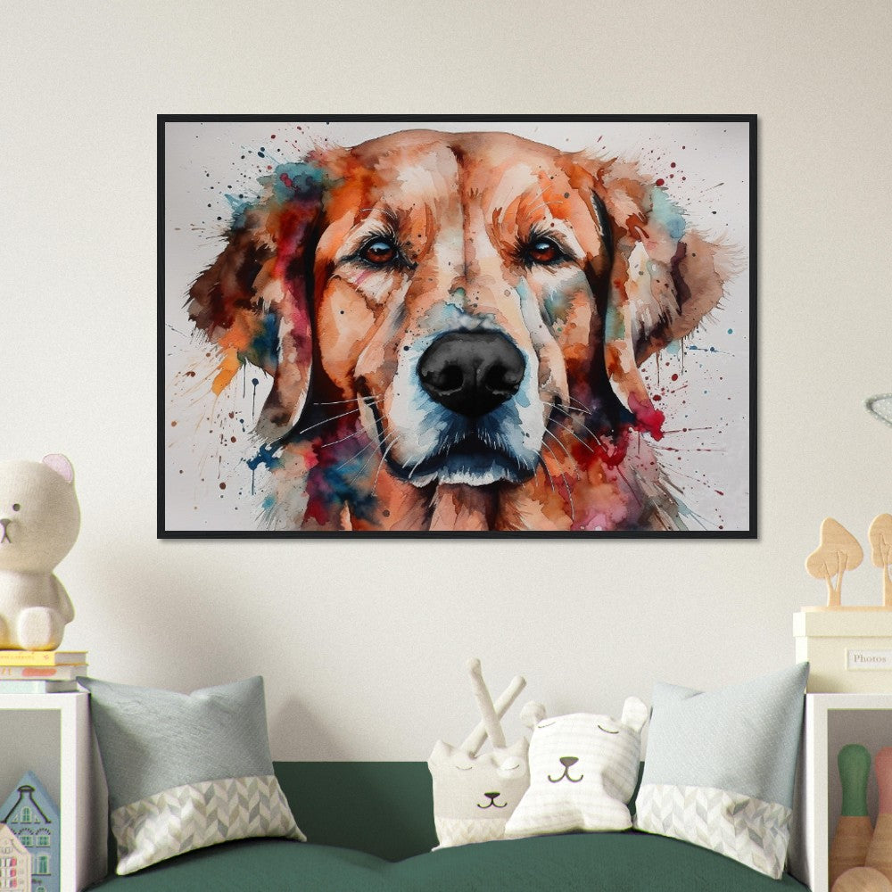 Red Golden Retriever (Framed) - Colorful Watercolor Style Print, Animal Wall Art Gift for Dog Lovers, Golden Mom, Dad