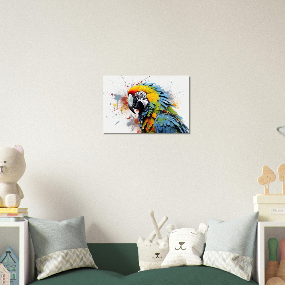 Colorful Macaw Parrot Poster Print. Watercolor Cute Bird Art Gift, Present for Mom, Dad. Safari Animal Wall Art