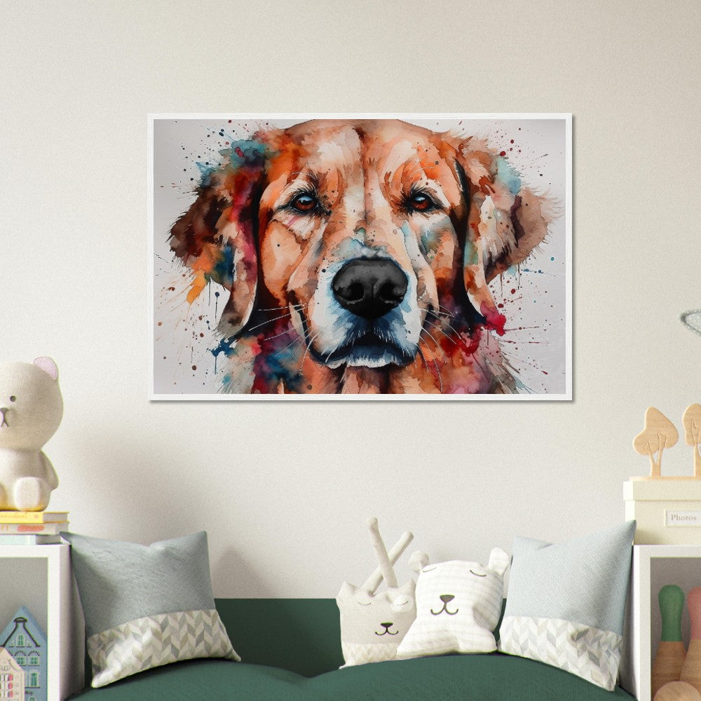 Red Golden Retriever (Framed) - Colorful Watercolor Style Print, Animal Wall Art Gift for Dog Lovers, Golden Mom, Dad