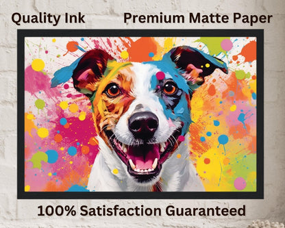 Jack-Russell-Terrier-Poster – bunter Aquarell-Pop-Art-Druck, Tier-Wandkunst-Geschenk für Hundeliebhaber, Mama, Papa