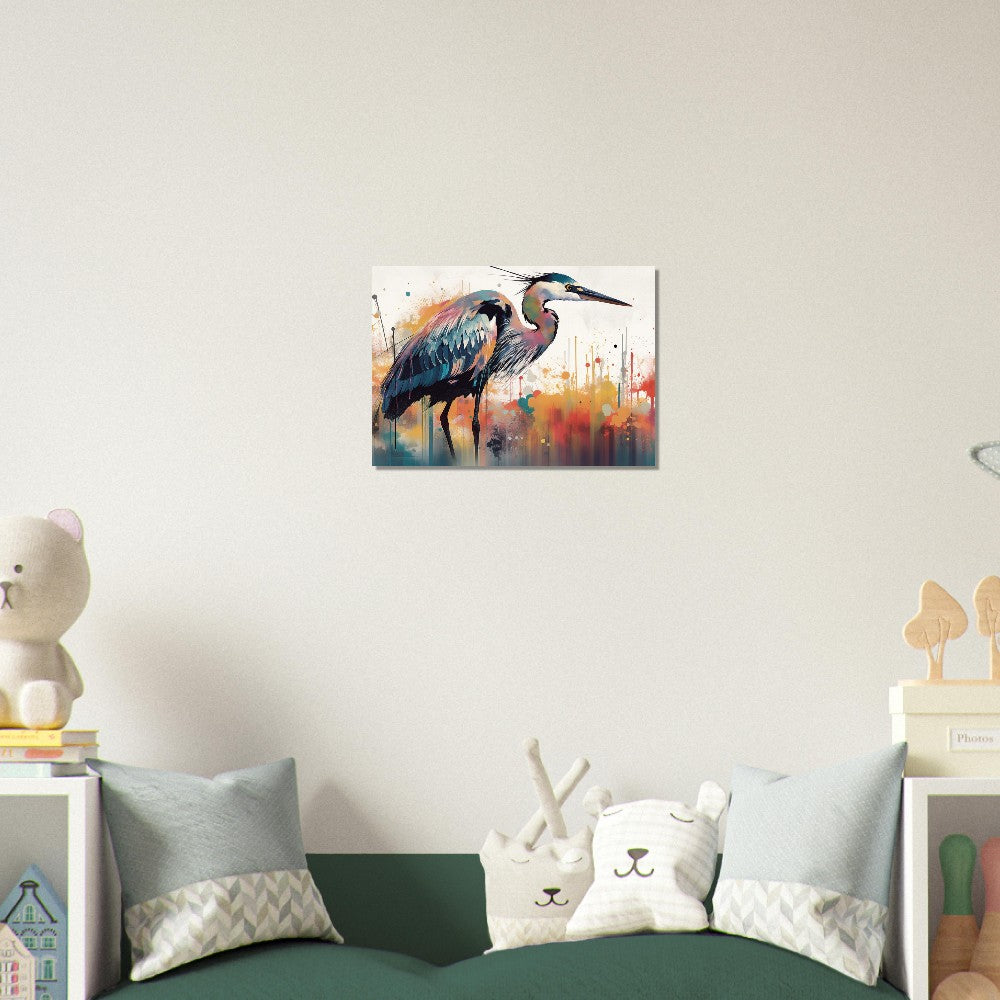 Colorful Heron Poster Print. Watercolor Great Bird Art Gift, Present for Mom, Dad. Rainbow Animal Wall Art