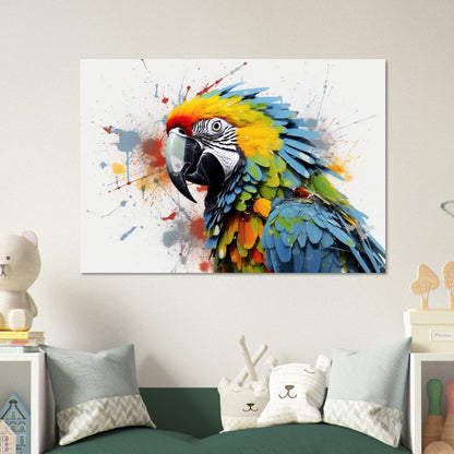 Colorful Macaw Parrot Poster Print. Watercolor Cute Bird Art Gift, Present for Mom, Dad. Safari Animal Wall Art