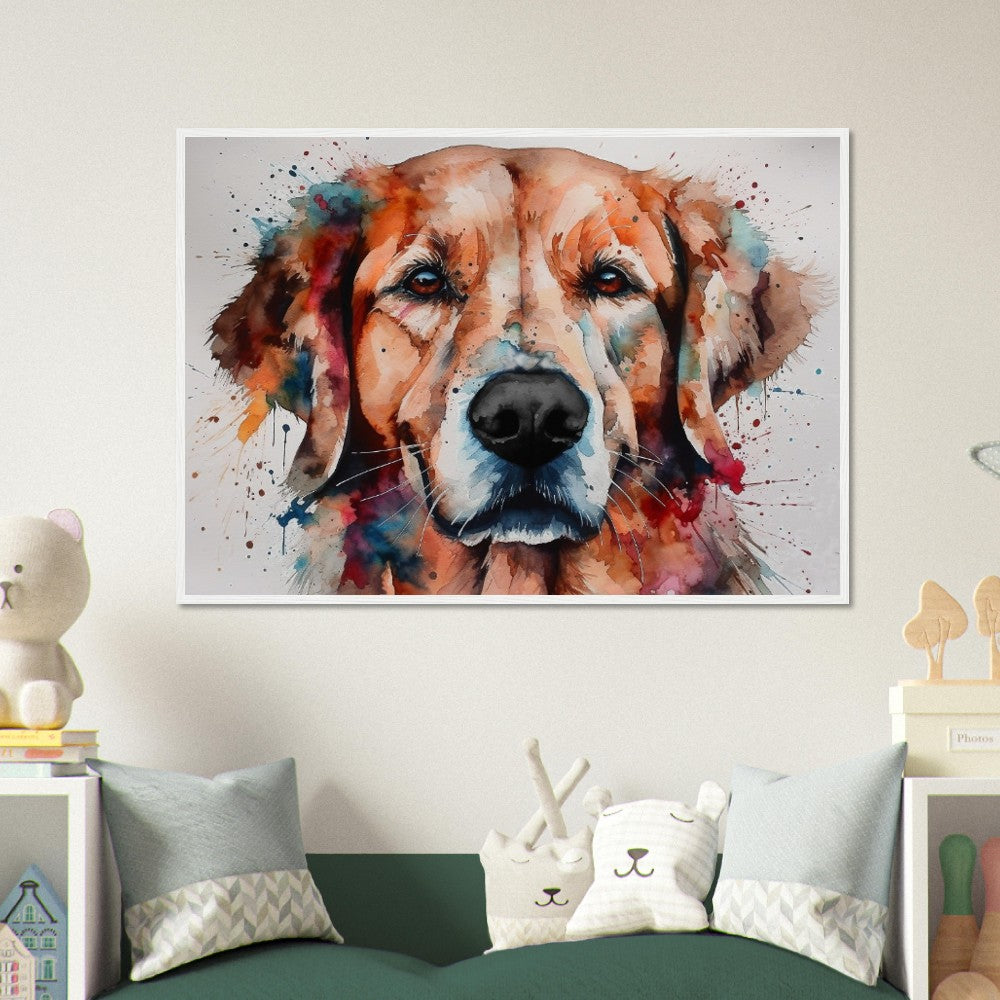 Red Golden Retriever (Framed) - Colorful Watercolor Style Print, Animal Wall Art Gift for Dog Lovers, Golden Mom, Dad