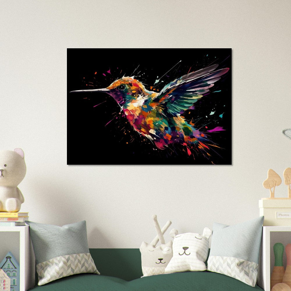 Colorful Hummingbird Poster Print. Watercolor Cute Bird Art Gift, Present for Mom, Dad. Safari Animal Wall Art