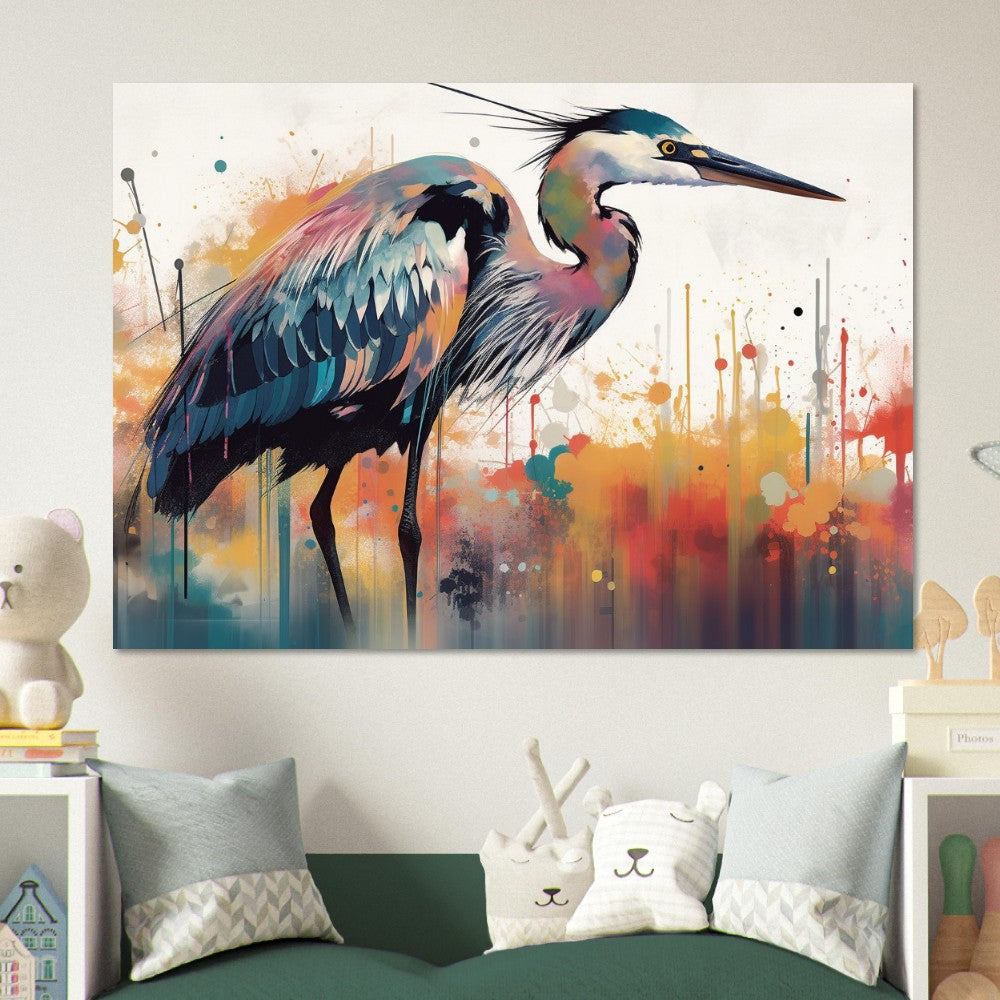 Colorful Heron Poster Print. Watercolor Great Bird Art Gift, Present for Mom, Dad. Rainbow Animal Wall Art