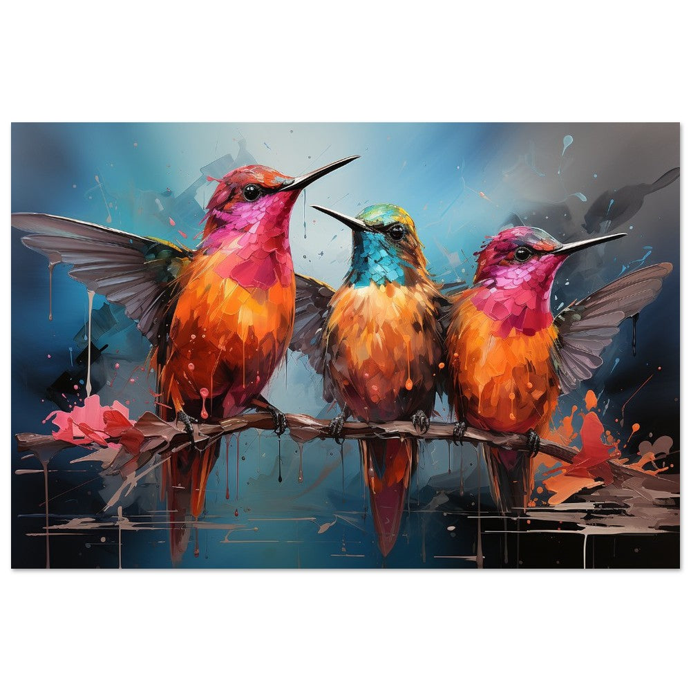 Colorful Hummingbird Poster Print. Three Watercolor Cute Birds Art Gift, Present for Mom, Dad. Rainbow Animal Wall Art