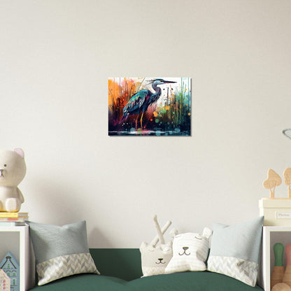 Colorful Heron Poster Print. Watercolor Great Bird Art Gift, Present for Mom, Dad. Rainbow Animal Wall Art