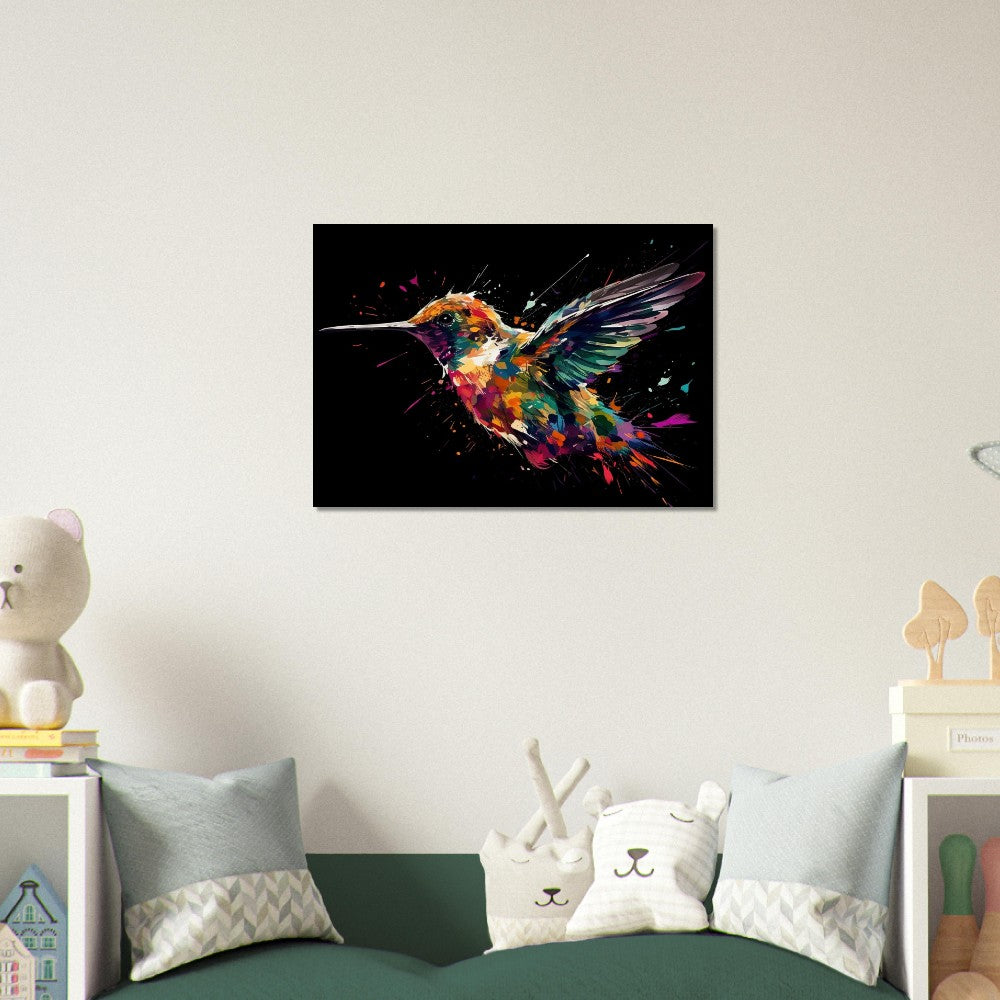 Colorful Hummingbird Poster Print. Watercolor Cute Bird Art Gift, Present for Mom, Dad. Safari Animal Wall Art