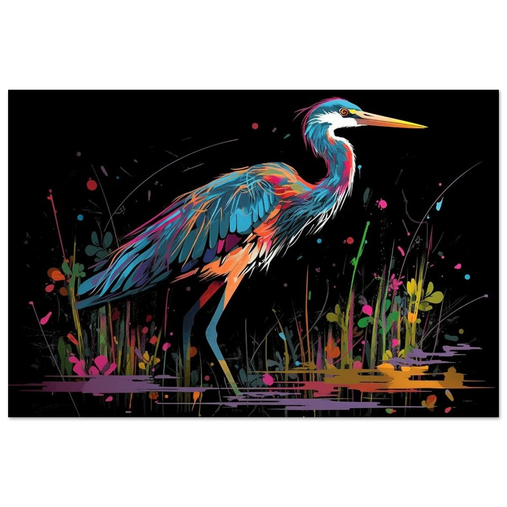 Colorful Heron Poster Print. Watercolor Great Bird Art Gift, Present for Mom, Dad. Rainbow Animal Wall Art