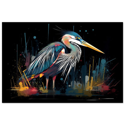 Impression d’affiche de héron coloré. Aquarelle Great Bird Art Gift, cadeau pour maman, papa. Art mural animal arc-en-ciel