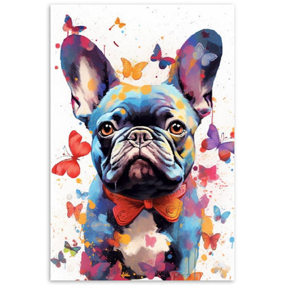 Impression de bouledogue français et de papillons - Cadeau d'art mural animal coloré pour les amoureux des chiens, maman Frenchie, papa Poster