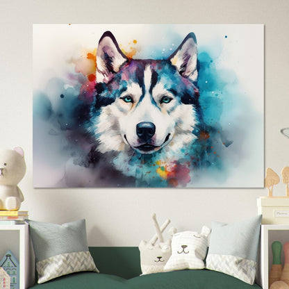 Siberian Husky with Blue Eyes Poster - Colorful Print, Animal Wall Art Gift for Dog Lovers, Husky Mom, Dad