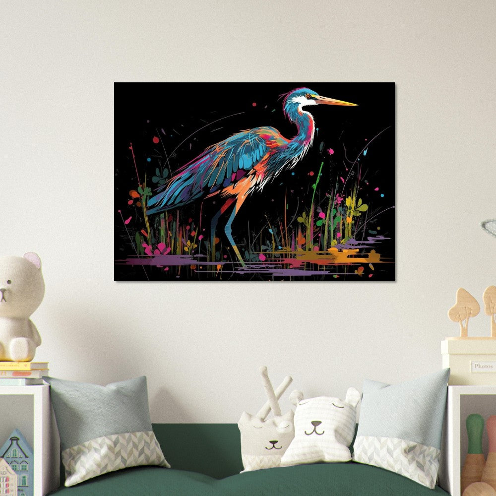 Colorful Heron Poster Print. Watercolor Great Bird Art Gift, Present for Mom, Dad. Rainbow Animal Wall Art