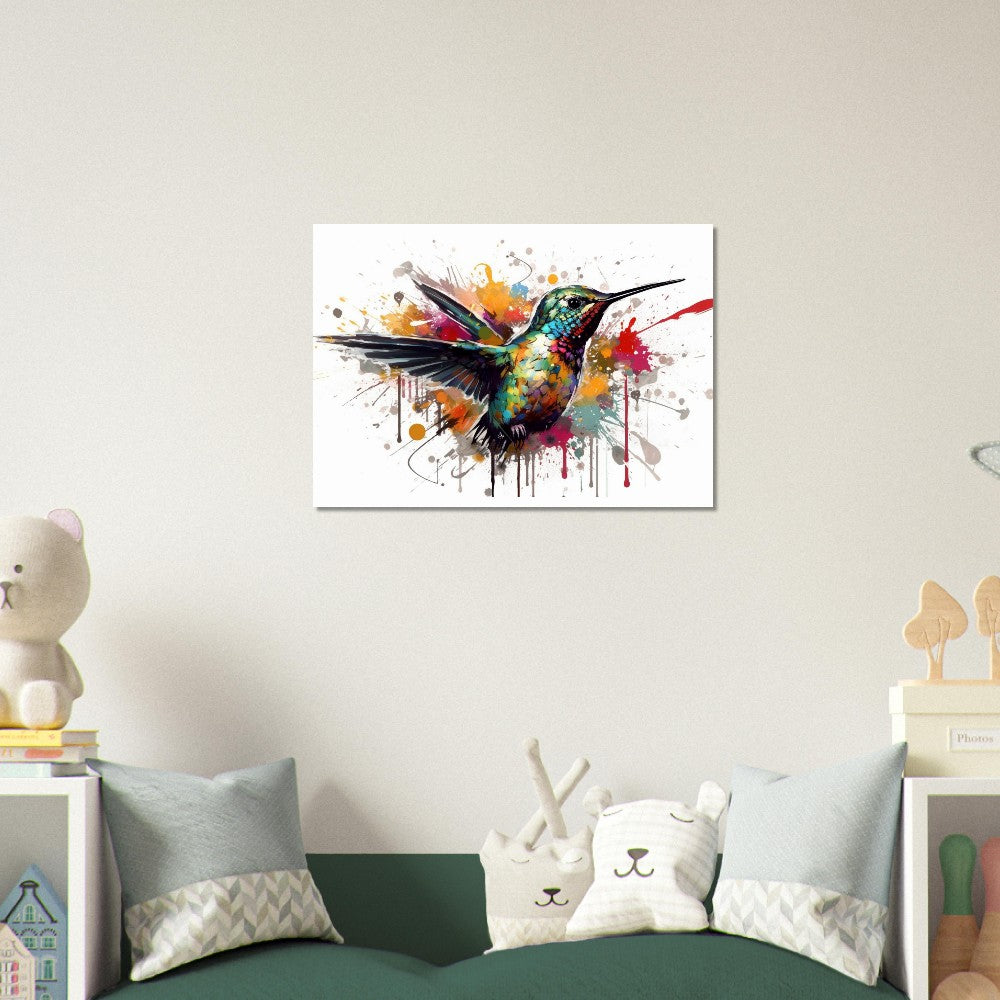 Colorful Hummingbird Poster Print. Watercolor Cute Bird Art Gift, Present for Mom, Dad. Safari Animal Wall Art