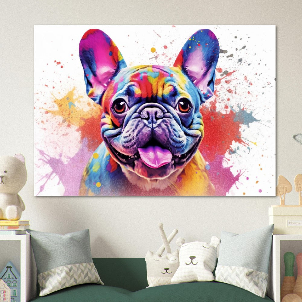 French Bulldog Pup Poster with Free Delivery! Colorful Watercolor Nursery Puppy Poster Print Wall Art Gift for Dog Lovers, Frenchie Mom, Dad