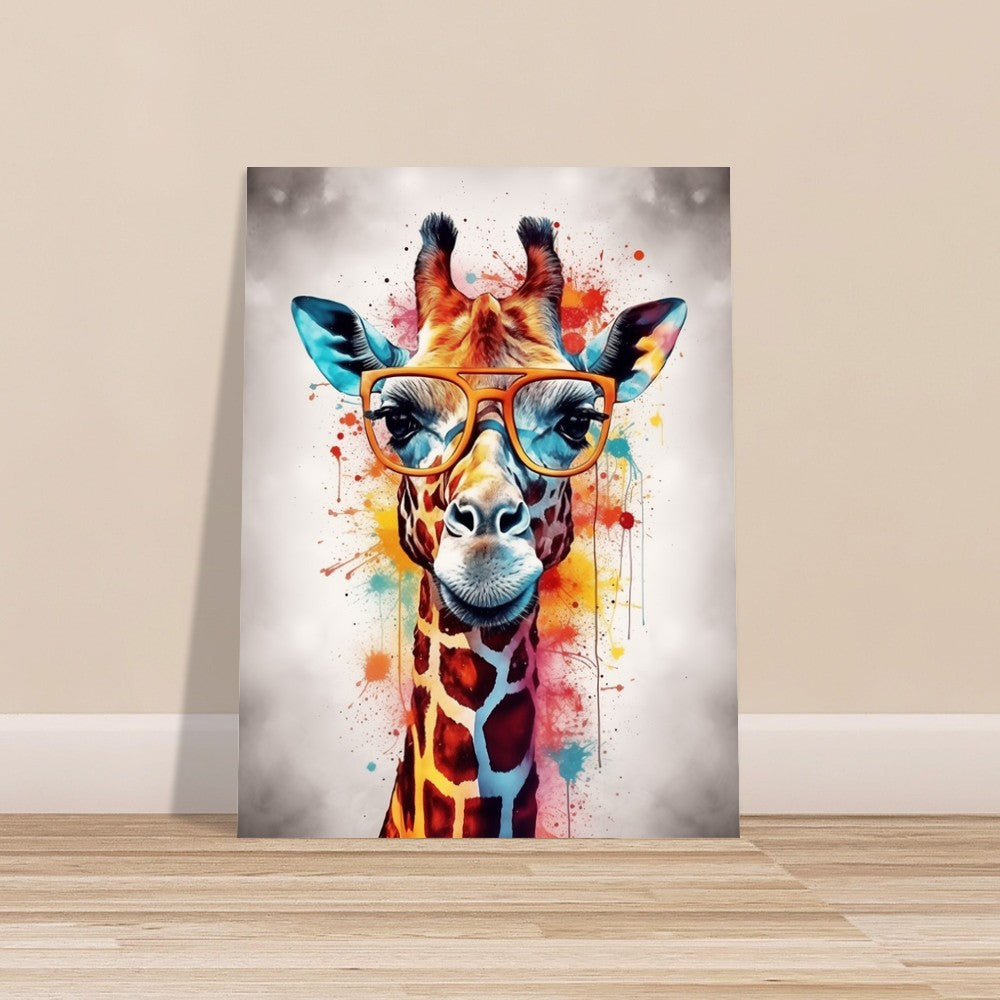 Watercolor Giraffe with Glasses Poster Print - Safari Decor, Colourful Animal Wall Art Painting Gift, Rainbow Watercolour Pop Art