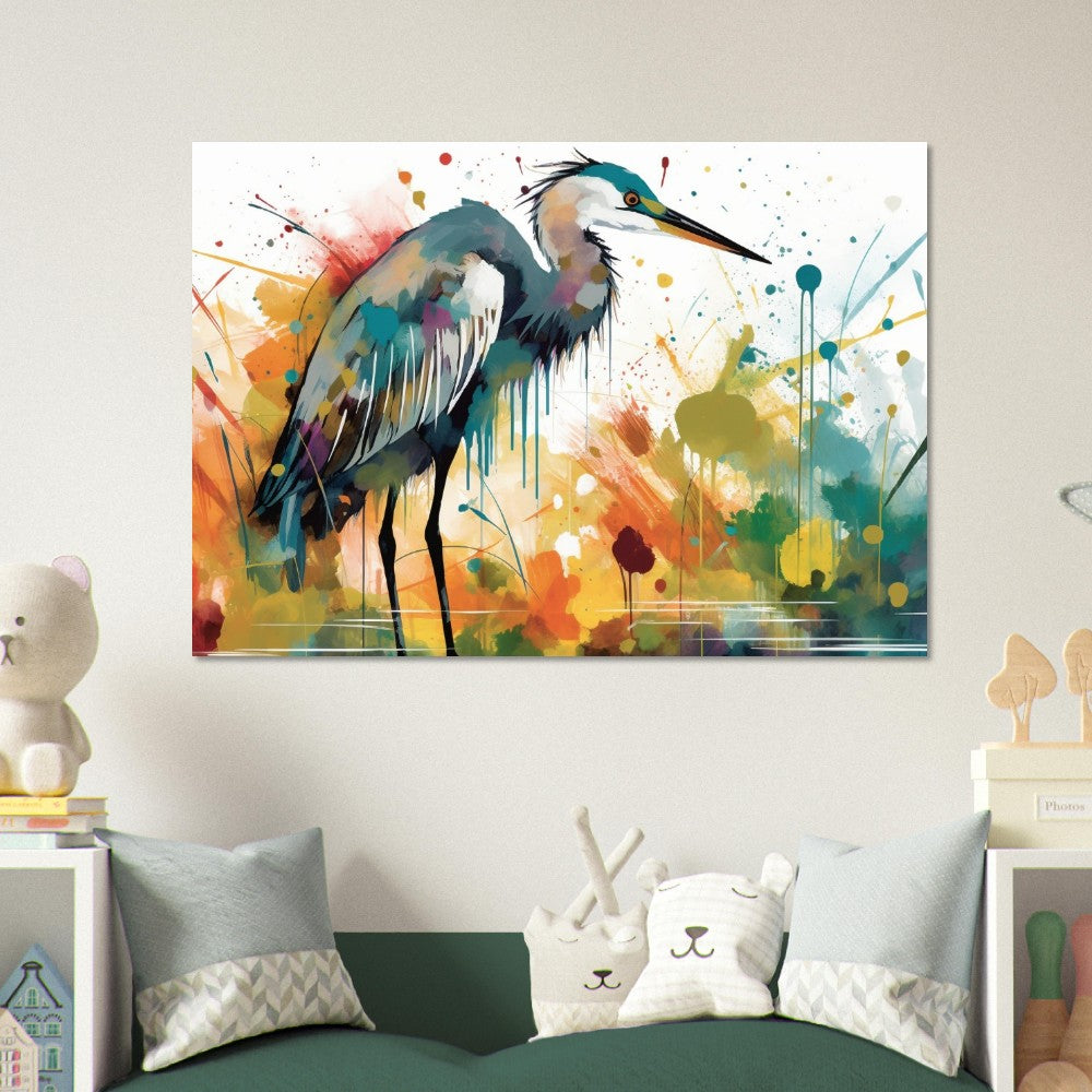 Colorful Heron Poster Print. Watercolor Great Bird Art Gift, Present for Mom, Dad. Rainbow Animal Wall Art