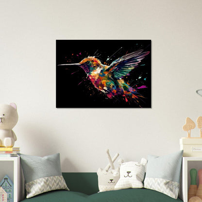 Colorful Hummingbird Poster Print. Watercolor Cute Bird Art Gift, Present for Mom, Dad. Safari Animal Wall Art