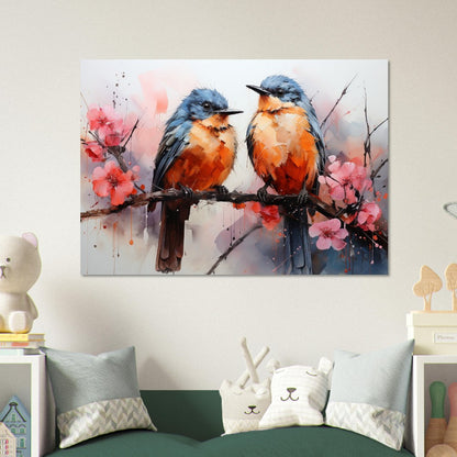 Impression d’affiche d’oiseaux britanniques doux. Aquarelle Great Bird Art Gift, cadeau pour maman, papa. Art mural animalier floral