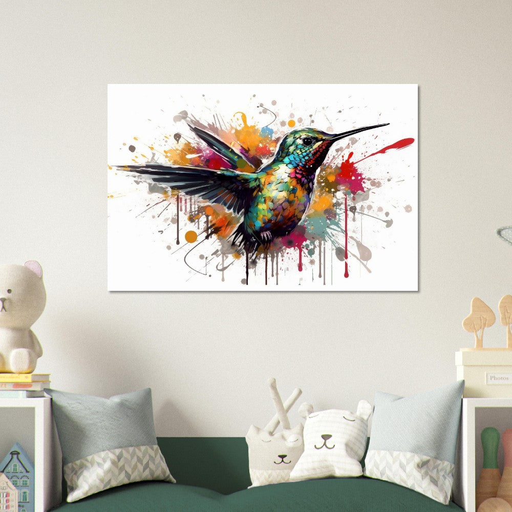 Colorful Hummingbird Poster Print. Watercolor Cute Bird Art Gift, Present for Mom, Dad. Safari Animal Wall Art