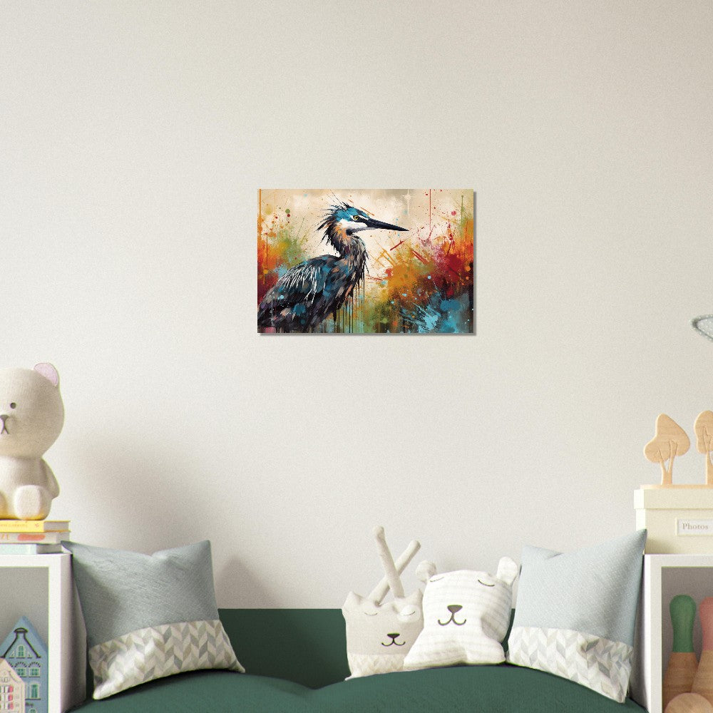 Colorful Heron Poster Print. Watercolor Great Bird Art Gift, Present for Mom, Dad. Rainbow Animal Wall Art