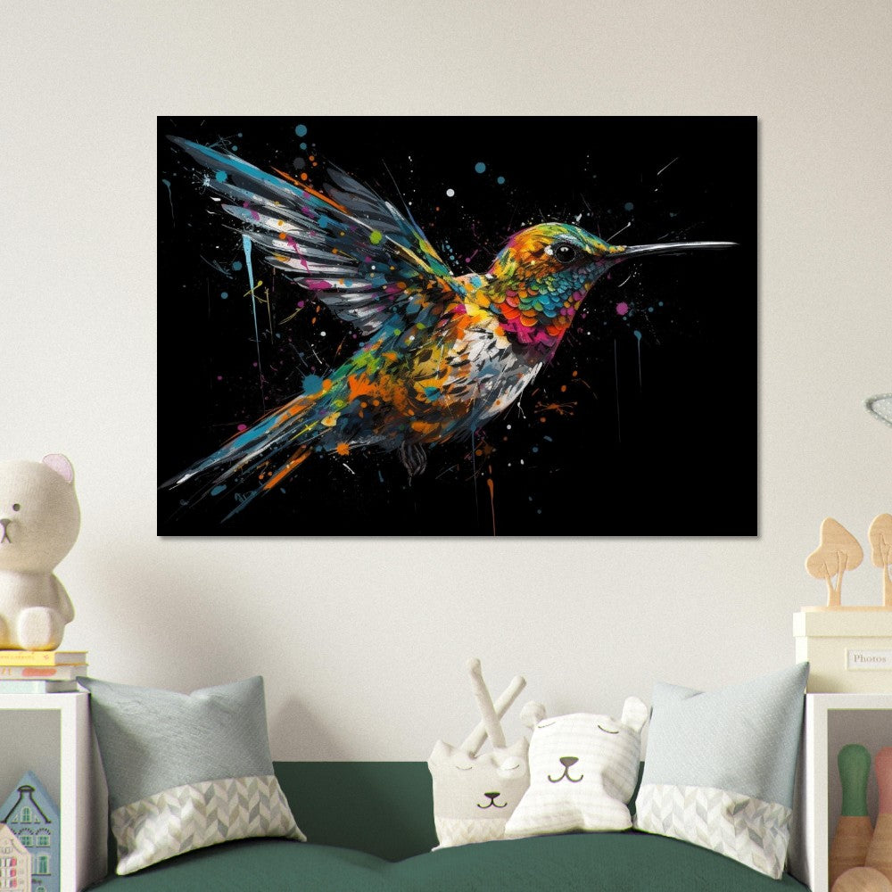 Colorful Hummingbird Poster Print. Watercolor Cute Bird Art Gift, Present for Mom, Dad. Safari Animal Wall Art