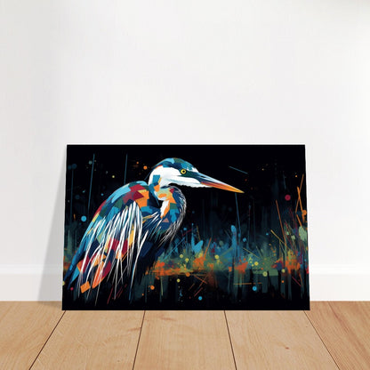 Impression d’affiche de héron coloré. Aquarelle Great Bird Art Gift, cadeau pour maman, papa. Art mural animal arc-en-ciel