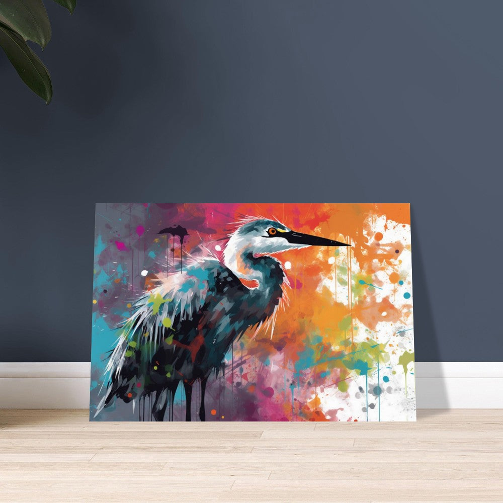 Colorful Heron Poster Print. Watercolor Great Bird Art Gift, Present for Mom, Dad. Rainbow Animal Wall Art