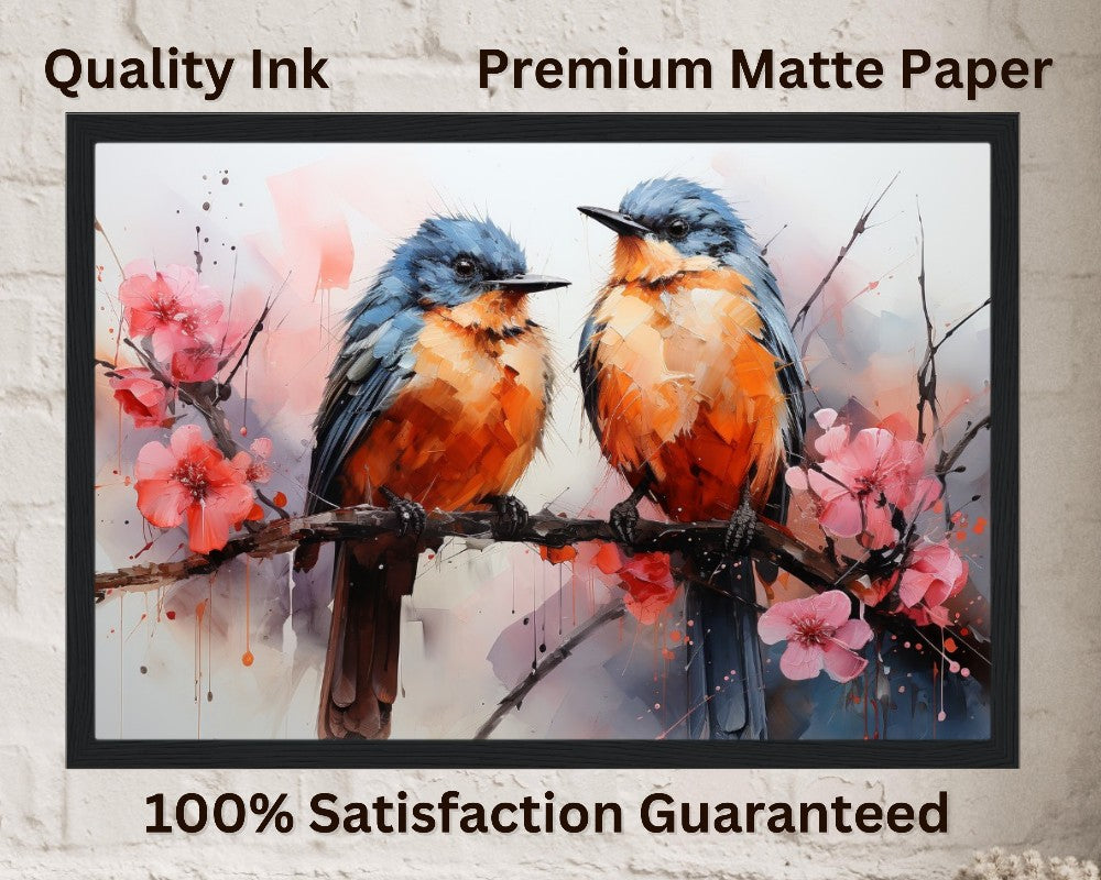 Impression d’affiche d’oiseaux britanniques doux. Aquarelle Great Bird Art Gift, cadeau pour maman, papa. Art mural animalier floral