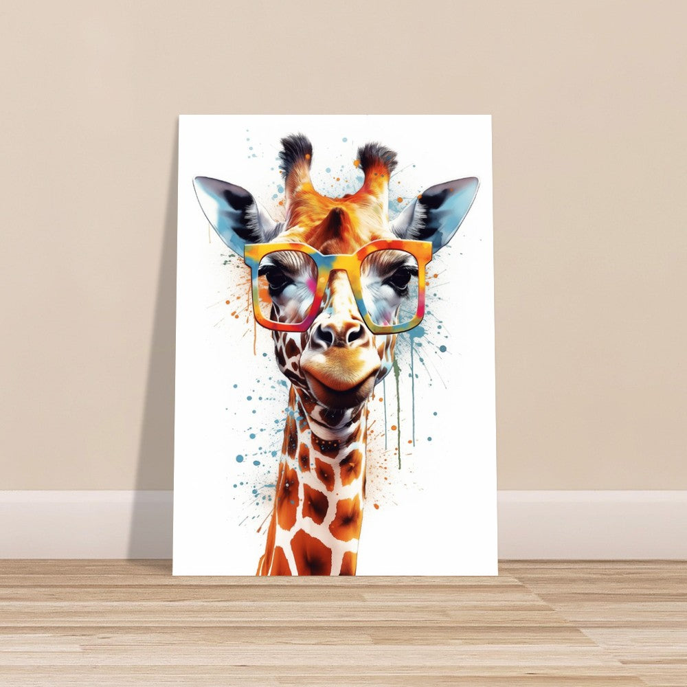 Watercolor Giraffe with Glasses Poster Print - Safari Decor, Colourful Animal Wall Art Painting Gift, Rainbow Watercolour Pop Art