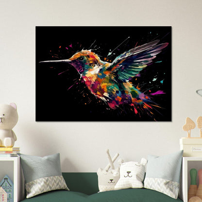 Colorful Hummingbird Poster Print. Watercolor Cute Bird Art Gift, Present for Mom, Dad. Safari Animal Wall Art