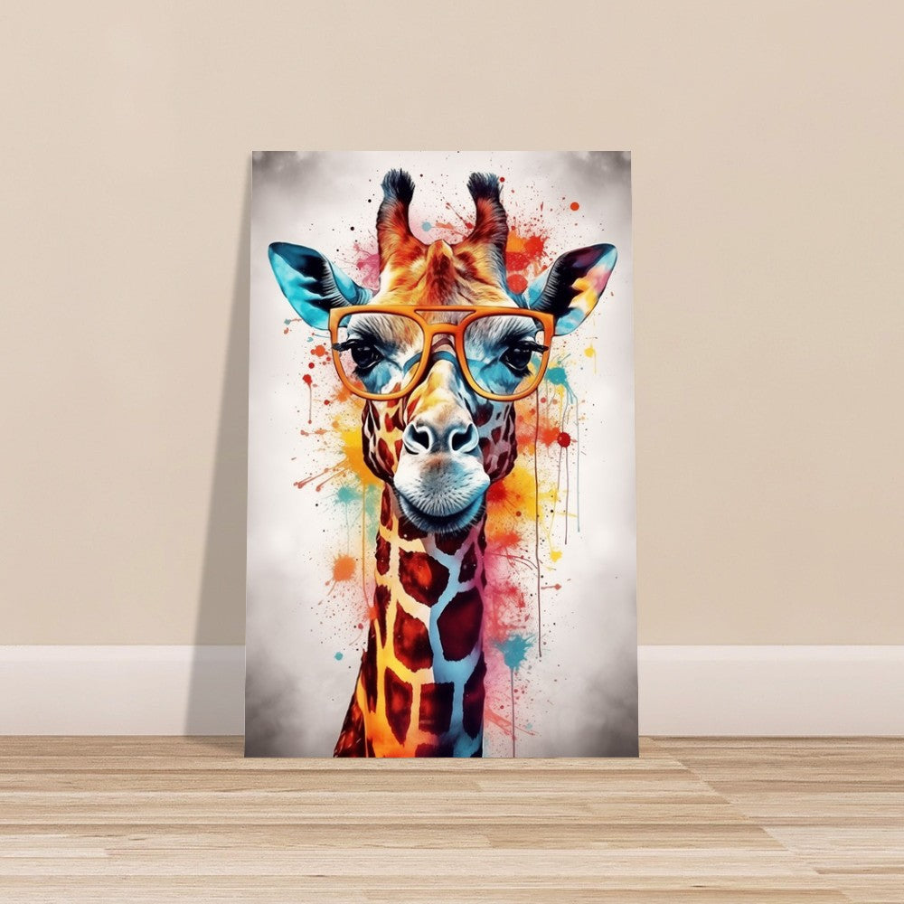 Watercolor Giraffe with Glasses Poster Print - Safari Decor, Colourful Animal Wall Art Painting Gift, Rainbow Watercolour Pop Art